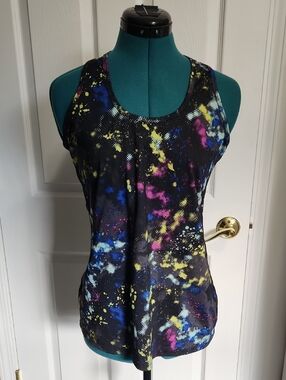 Women’s Black Multicolor Racerback Tank with Splatter Print